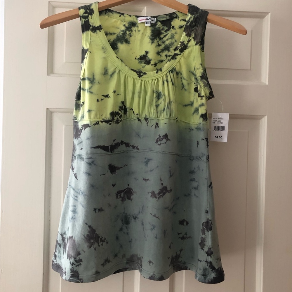 NWT American Buddha Vibrant Tie-Dye Tank Top - Yellow and Grey XL
